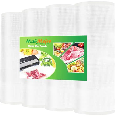 MakMeFre 4 Rouleaux Alimentaires Sous Vide 20x600cm Sans BPA LFGB | Rouleau Pour Machine Sous Vide Alimentaire,Emballage Sous Vide Alimentaire