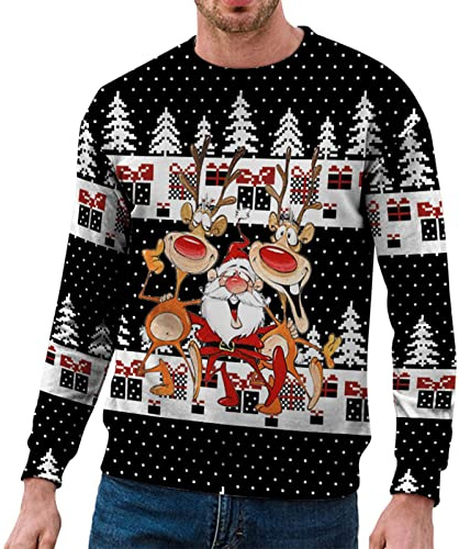 Norweger Pullover Herren, Weihnachtspullover Herren Lustig Hässliche Ugly Christmas Sweater Unisex 3D Muster Xmas Weihnachtspulli Rentier Norweger Pullover Sweatshirt Für Männer