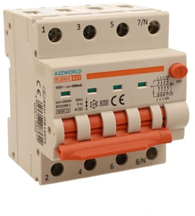 Interruttore Differenziale Magnetotermico Trifase 300mA Tipo A 25A B25, 4P Reali (NO 3P+N), Curva B 6kA 380V, Doppio Leva con Diagnostica Visiva, 4 Moduli DIN, Serie PL8M4
