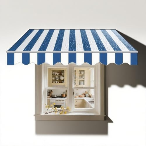 Tenda da sole retrattile da 30,5 x 3,5 m, copertura impermeabile in tela per esterni, negozi, bar, tessuto di ricambio blu (450 x 350 cm)