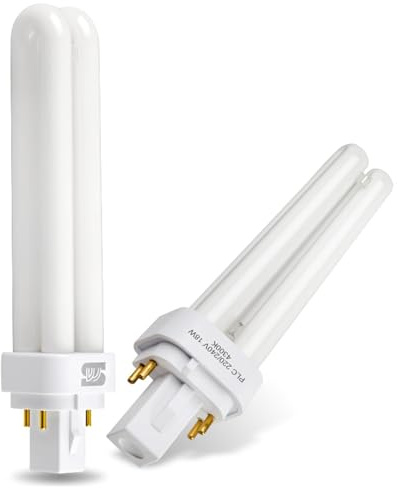 GEU G24q-1 18W 4 Pin Compact Fluorescent Lamp Warm White 4300K Energy Saving Light Bulbs 2U Shape PLC 840 CFL Tube Non-Dimmable AC 220-240V Lamp for Bathroom, Bedroom, Corrido, Kitchen, 2Pcs