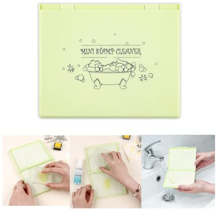 Stamp Scrubber for Stamps,Dual-Sided Stamp Cleaning Pad with Synthetic Bristles,Stamping Tool Cleaning Cling & Foam & Clear & Rubber Stamps 5.9x4.8inch(Yellow)