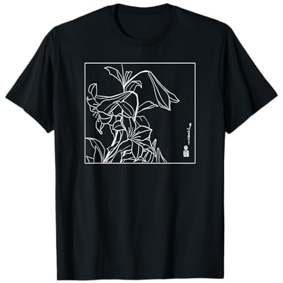 Fiori di Giglio Giapponese Line Art - Hokusai Inspired Botanical Maglietta