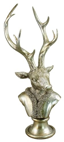 MACOSA WV26389 Hirsch Büste XXL Silber 55 cm modern Dekohirsch Dekobüste Dekofigur Skulptur Weihnachten Winterdekoration Wohnaccessoire
