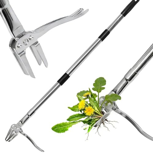 RAYNEAY Weed Puller with Long Handle, 128CM Long Weed Puller Root Remover Tool with 4 Claws Steel Head for Yard, Lawn, Patio, Garden