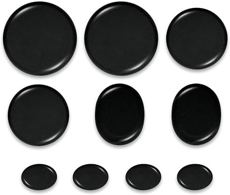 FloraVigo Set de masaje de piedra caliente, 10 piezas de casa de masaje de basalto incluye bolsa de almacenamiento; un kit de inicio de bienestar y hogar para terapia de masaje y relajación en casa
