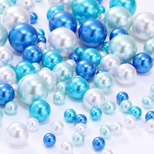MTLEE 200 Pcs Water Beads Bulk Blue and White Floating Beads for Vases No Hole Faux Pearl Bead for Filling Decorations, Candle Home Wedding Party Centerpieces Decor (8 mm /14 mm / 20)
