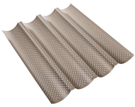 Tofficu Molde para Hornear Baguettes de 4 Ranuras Antiadherente de Acero al Carbono, Bandeja Dorada para Horno Doméstico, Herramienta Práctica para Pan Francés en Cocina