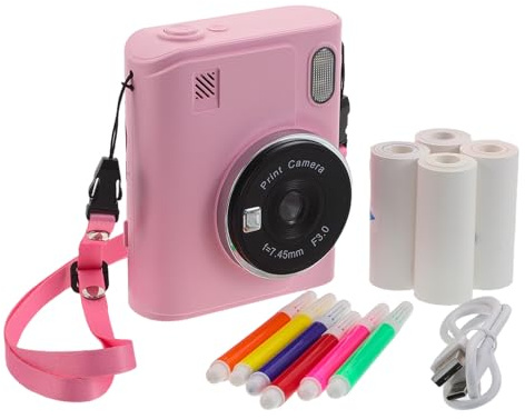 Cámara Instantánea Infantil Rosa Abs PC con Impresión | Tecnología Térmica, 1 Juego con Papel y Cable, para Fiesta de Cumpleaños y Fotos Personales