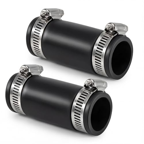 ASOFTY 2 manguitos de goma flexibles, manguito conector con 4 abrazaderas de acero inoxidable, conector de tubo de goma, accesorios flexibles de elastómero, manguito de goma reductor de ruido para