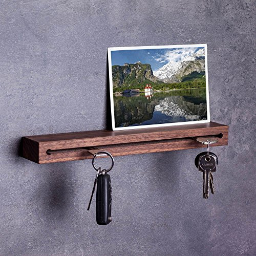 WOODS Schlüsselbrett mit Ablage I Nut - Schlüsselhalter Modern I Wanddekoration aus Holz Handgefertigt in Bayern I Schlüsselleiste Landhaus Design I Schlüsselboard (Nussbaum, 20 cm)
