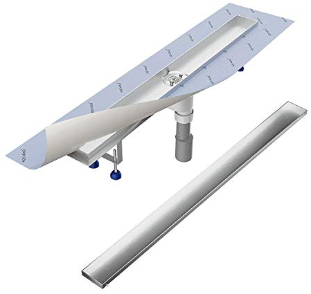 Aquabad Duschrinne SDS Pro 100 cm gebürsteter Edelstahl inkl. Haarsieb, Abgang senkrecht, befliesbare Mulde, linearer Bodenablauf, Komplettset