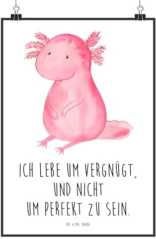 Mr. & Mrs. Panda Bild Axolotl Niedlich DIN A4 - Geschenk, Liebe, Weisheit, Freundin, Wandbild, wanddeko, Lebensweisheit, Zufrieden, Kunstdruck, Wanddekoration, drucke