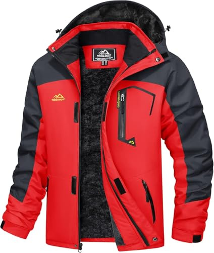 MAGCOMSEN Herren Winter Skijacke Fleece Gefüttert Winterjacke Outdoor Verdickt Softshelljacke Wasserdicht Winddicht Jacke Atmungsaktiv Funktionsjacke mit Abnehmbarer Kapuze