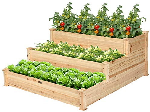 Giantex 3 Tier Raised Garden Bed, Outdoor Planter Box Vegetable Flowers Growing Box, Elevated Raised Bed Kit, Wood Planting Container, 49’’x49’’x22 (LxWxH)