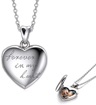 LONAGO Medallón de plata de ley 925 con forma de corazón, para fotos, medallón personalizable, plateado