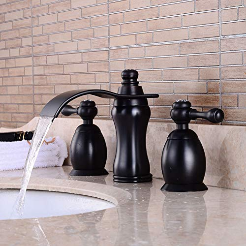 Waschtischarmaturen Europäische Schwarz Antiken Becken Drei-Loch-Wasserhahn Retro Waschbecken Wasserhahn Bad Dreiteiligen Heißen Und Kalten Wasserfall Wasserhahn