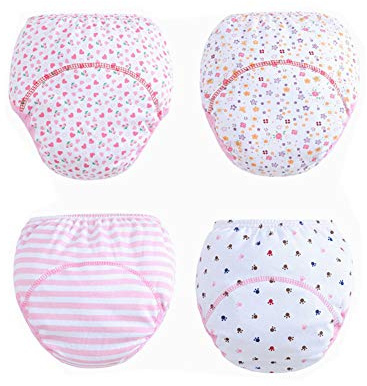Pantalones de Entrenamiento para Bebé, Morbuy Reusable Calzones de Entrenamiento Ropa Interior de Entrenamiento Bragas de Aprendizaje para Niño Niña, 6-36 Meses, 4 Piezas (90,Flor Rosa)