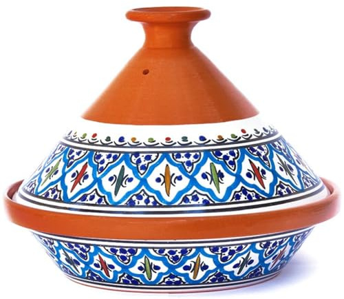 Kamsah Hand Made and Hand Painted Tagine Pot | Moroccan Ceramic Pots For Cooking and Stew Casserole Slow Cooker (Medium, Supreme Turquoise)