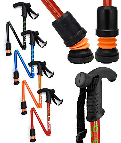Flexyfoot Shock Absorbing Derby Handle Folding Walking Stick – Choice of Colours Available Here – Improved Comfort, Improved Grip, Improved Safety – Colour: Red