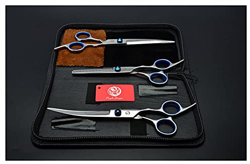 3 stücke Set 7 zoll Animal Friseur Schere Krümmungskurve + Schneiden + Verdünnung Schere Hunde Katzen Haustiere Haarschere Schere Haustier Haustier (Color : Blue Screw One Set)