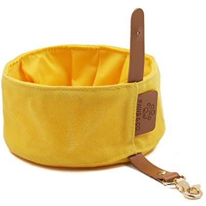 Paws&Co Canvas Trinknapf Futternapf für unterwegs faltbar 1L (Gelb)