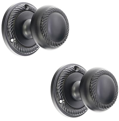 Infinity Decor Solid Brass Heavy Duty Sprung Georgian Round Mortice Door Knobs Pull Handles Set 50mm (Matt Black)