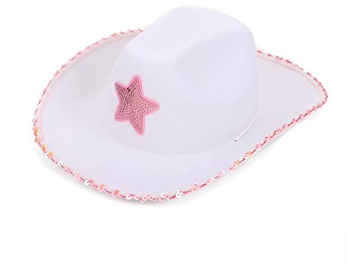Dubute Damen Tiara Cowgirl Hut Western Party Hut Zubehör Disco Kostüm Cowboy Hut, Weiß A, One size