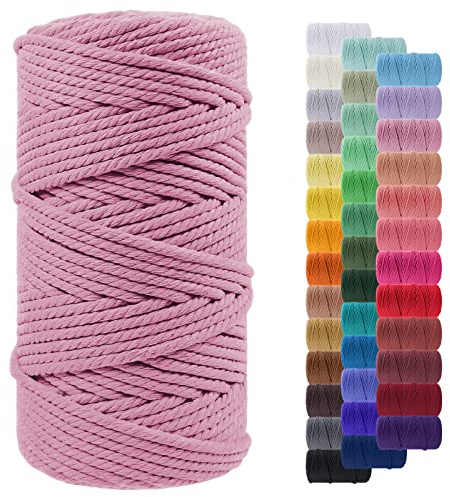 Makramee Garn 5mm x 100m, LEREATI Baumwollkordel 5mm Baumwollseil Farbig Baumwollschnur Baumwollgarn, Dicke Makramee-Garn Geflochten für Makramee Wandbehang, Hängepflanze, Deko (Rosa)