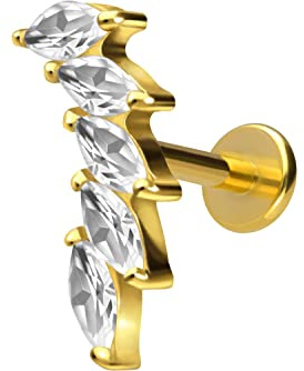 PIERCINGLINE Titan Labret mit Innengewinde Titan Aufsatz 5 KRISTALLTROPFEN Piercing Lippe Nase Ohr Helix Tragus Medusa Farb & Größenauswahl