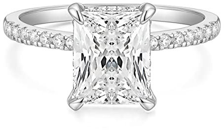 Titaniumcentral Verlobungsring Damen Gold Silber Ringe mit Zirkonia 4CT Radiantenschnitt Trauringe Versprechen Ring für Frauen (Silber,62 (19.7))