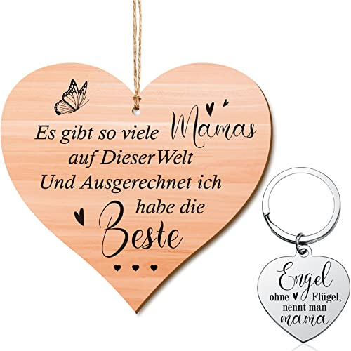 Regalos de Cumpleaños para Mamá Incluye Placa de Madera con Bolsa de Organza y Llavero de Corazón de Ángel sin Alas Cartel de Corazón Colgante para Día de Madre Navidad Acción de Gracias