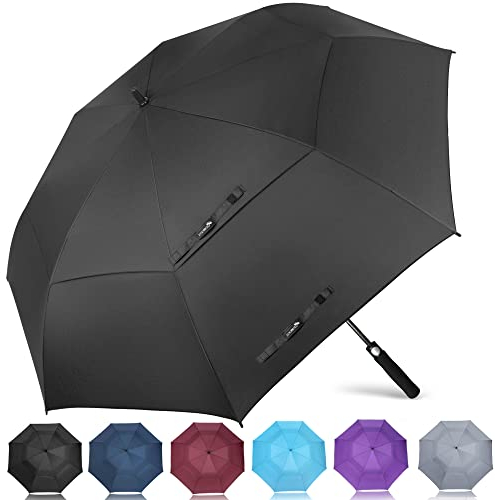 ZOMAKE 2 Stück Regenschirm Groß XL - Großer Golf Umbrella Sturmfest für 2-3 Personen - Golfschirm Schwarz Automatik Auf Und Zu,Übergroß Doppelt Überdachung Stockschirm Mit Tragegurt Für Herre(62 Inch)