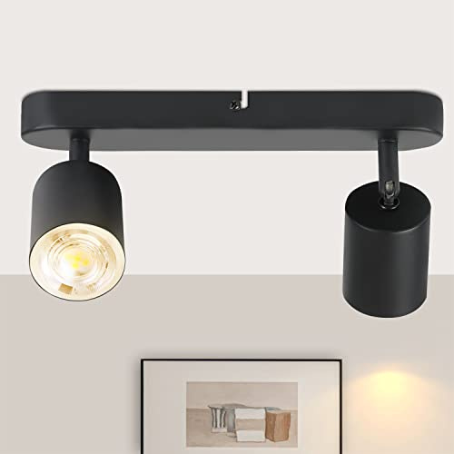 ZMH Deckenstrahler 2 Flammig Schwarz Deckenleuchte Deckenlampe Küche | Deckenspots Flur 350° Schwenkbar Strahler GU10 Spots Flurlampe für Wohnzimmer Flur Schlafzimmer (ohne Leuchtmittel)