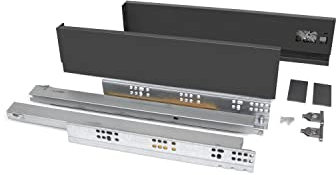 Qliving Juego de 2 elementos laterales grises y rieles de cajón con guías de ruedas, longitud 450 mm, altura 83 mm, rieles extraíbles, cajón con extensión completa, cierre suave, hasta 40 kg, acero