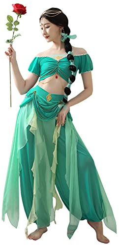 ROYAL SMEELA Prinzessin Jasmin Kostüm Erwachsene Cosplay Halloween Weihnachten Karneval Geburtstag Party Verkleidung Aladdin Tanzen Oberteile und Hosen Kleid für Frauen,Prinzessin Kostüm Damen