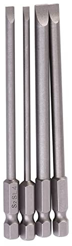Lot de 4 embouts de tournevis longs 100 mm en acier allié S2 Tige hexagonale 1/4 3-6 mm Embouts magnétiques à tête plate 11 x 5 x 1