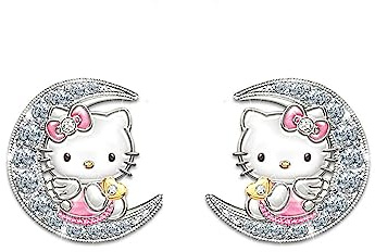 Kaguyo Boucles d'oreilles en argent pour femmes, boucles d'oreilles Hello Kitty en argent sterling 925, boucles d'oreilles chat mignon pour femmes filles enfants