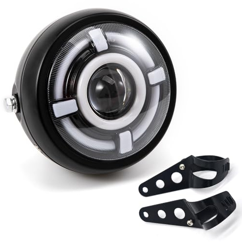 Motorrad LED Frontscheinwerfer, 6,5 Zoll Universal Scheinwerfer Distanz Licht mit Halterung zur Überholung des Motorrad Cafe-Racer (Licht D)
