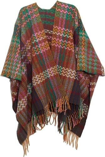 KGM Accessories Neue Indianer Najavo Design Schal Poncho Damen Große Strickpullover Cape Cardigan, braun, One size