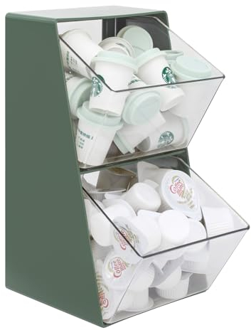 Bokelai Organiseur de rangement multifonction avec 2 tiroirs ouverts pour dosettes de café, sachets de thé, capsules, crème - Convient pour divers comptoirs - Vert vintage