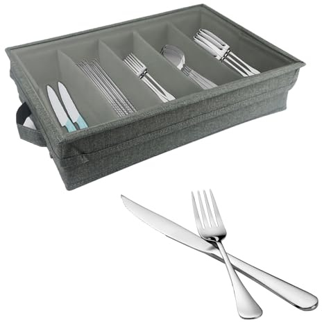 Tefola Besteck-Aufbewahrungsbox aus Sterlingsilber mit 4 verstellbaren Trennwänden und transparentem abnehmbarem Deckel, Schubladen-Aufbewahrungsbehälter für Küche, Wohnzimmer, Schlafzimmer und