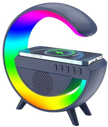 Duqulle Altavoz Inalámbrico Luz Nocturna LED con Cargador Inalámbrico Lámpara G Pequeña Y Lámpara con Cargador Inalámbrico Regulable Luz De Estado De Ánimo Inteligente