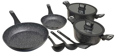 Set di 10 Pentole a Induzione in Pietra Lavica Antiaderenti, PFOA FREE - Batteria Completa con Coperchi in Silicone, Magma-Coating, Ideale per Cucina Salutare