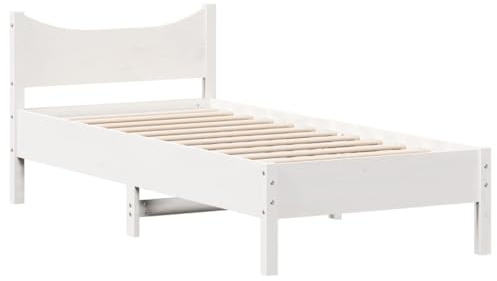 vidaXL Massivholzbett, Bett Einzelbett für Schlafzimmer, Bettrahmen mit Lattenrost Kopfteil, Schlafzimmermöbel Holzbett, 90x200 cm Weiß Kiefer