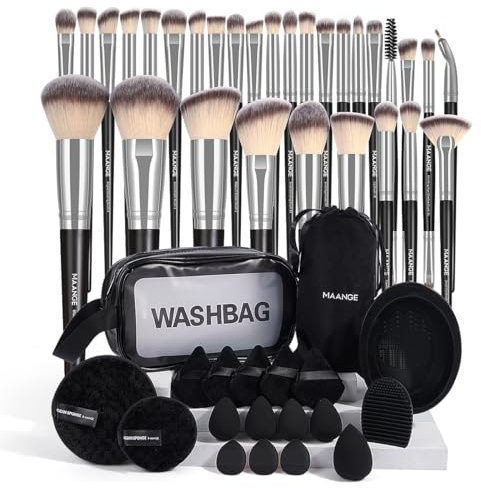 MAANGE Set di 30 pennelli professionali da trucco con sacchetto di velluto, 5 frullatori di bellezza, 2 spugnette struccanti, 5 spugnette triangolari, 3 mini spugnette da pollice, borsa da toilette e