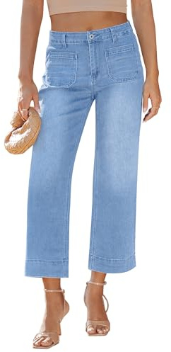 LookbookStore High Waist Jeans for Women Trendy Light Blue Wide Leg Cropped Pants for Women Summer Jeans Size Medium Size 8 10