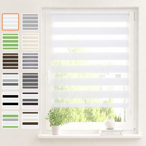 Vkele Doppelrollo Klemmfix ohne Bohren, Weiß 85×190 cm (BxH) | Lichtdurchlässig & pflegeleichtes Klemmrollo, Sonnenschutz & Sichtschutz, Duo Rollos für innen Fenster & Türen ohne Bohren