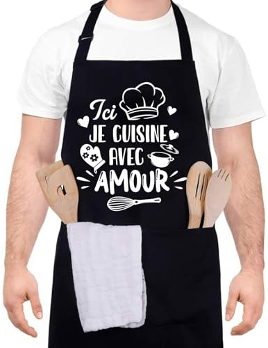 Halinuia Barbecue Homme, Tablier de Cuisine pour Homme | Réglable Étanche Noir Tablier BBQ personnalisé pour Barbecue Fête, Fête des Pères, Anniversaire