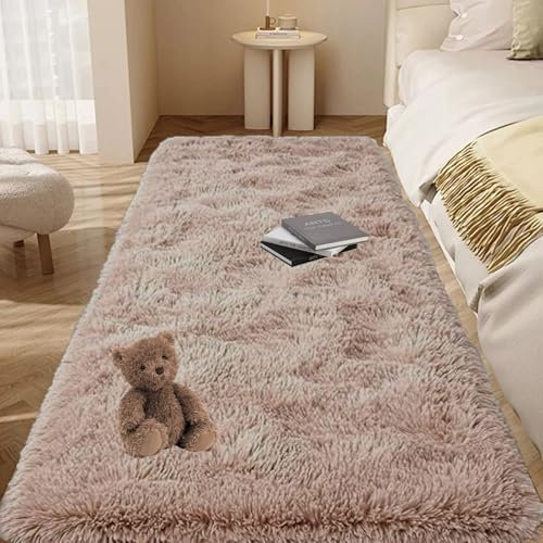 GOUTUI Shaggy Hochflor Teppich 150 x 220 cm Flauschig Felloptik Wohnzimmer Teppich Wohnkultur für Schlafzimmer Kinderzimmer Wohnzimmer, Beige
